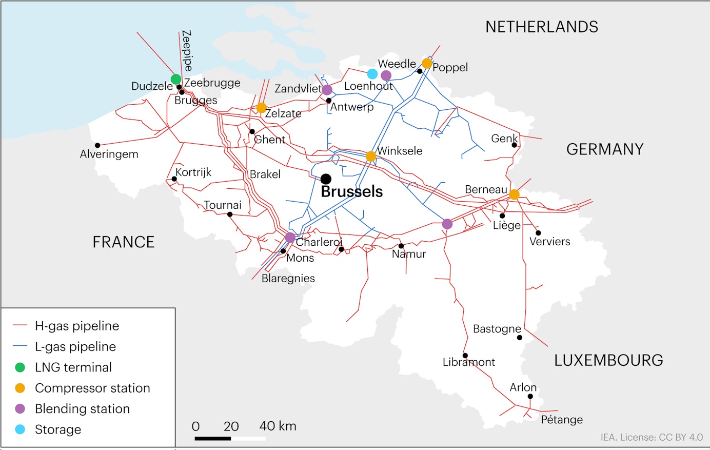 Map of Belgium's gas infrastructure