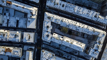 Aerial View Of Old City Roofs After Snow Geneva Switzerland