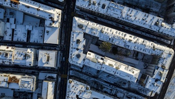 Aerial View Of Old City Roofs After Snow Geneva Switzerland