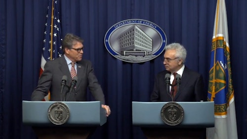US Secretary of Energy Rick Perry Fatih Birol talking