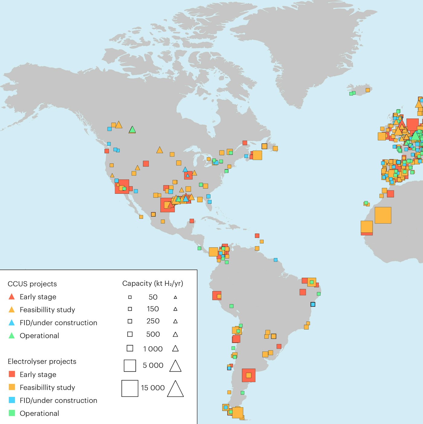 Map of announced low-emission hydrogen production projects