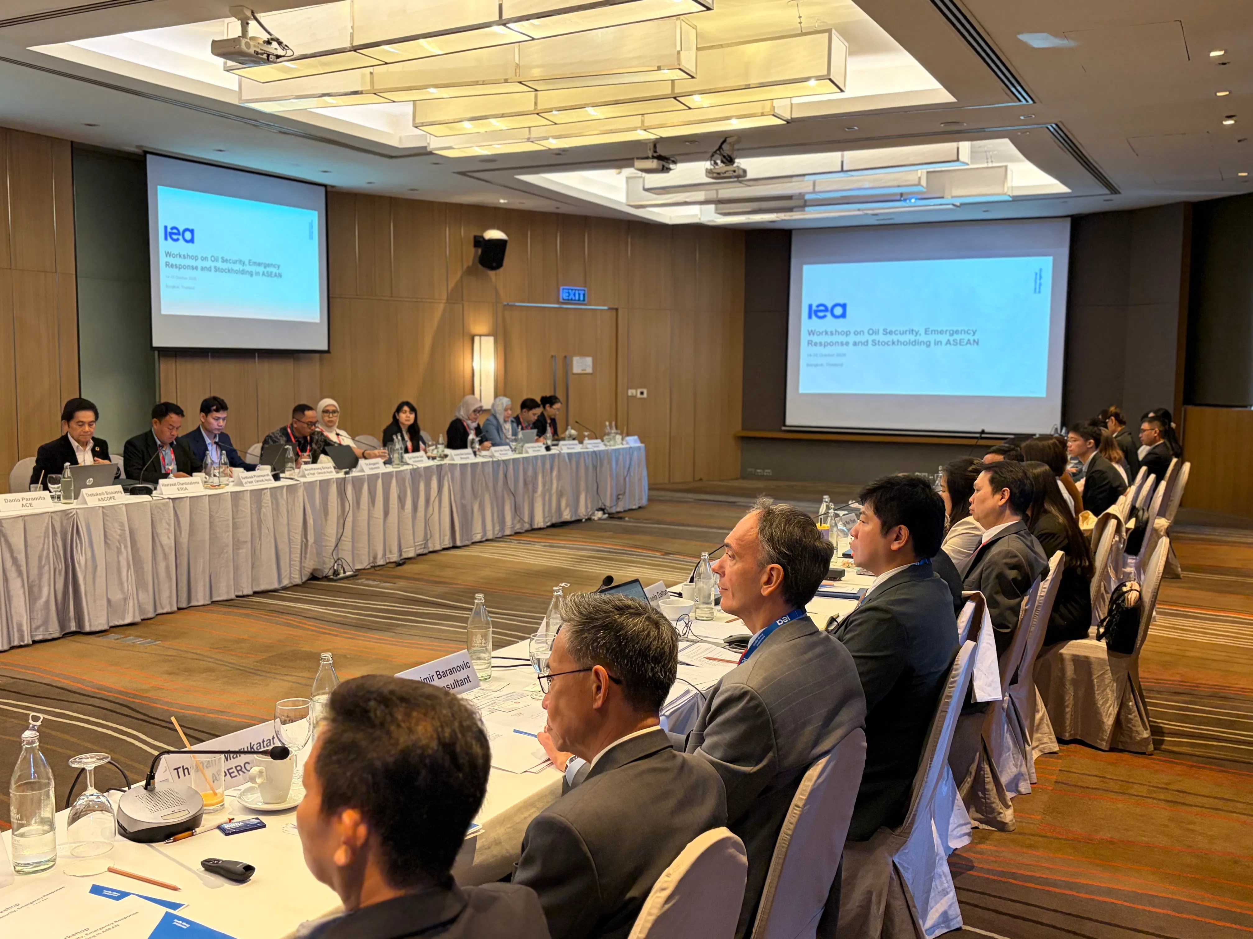 Photo depicts people sitting in a large room at an ASEAN regional workshop in Bangkok on oil security and emergency preparedness.