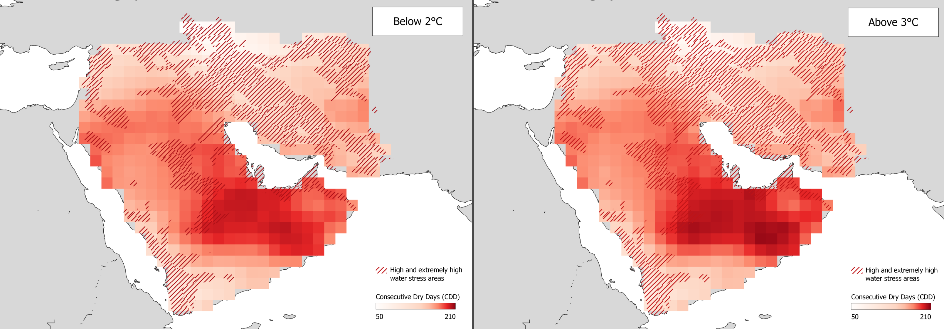 Water stress and consecutive dry days in the Middle East in the the SSP1-2.6 scenario, 2040-2060