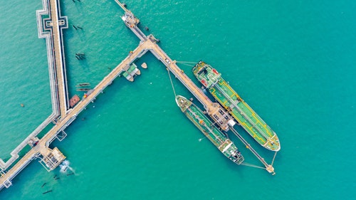 Cover Of Renewable Hydrogen From Oman Aerialview Of A Ship Carrying Lpg And Oil Tanker In A Sea Port