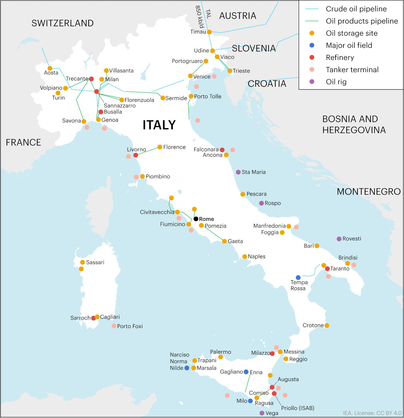 Map of Italy's oil infrastructure