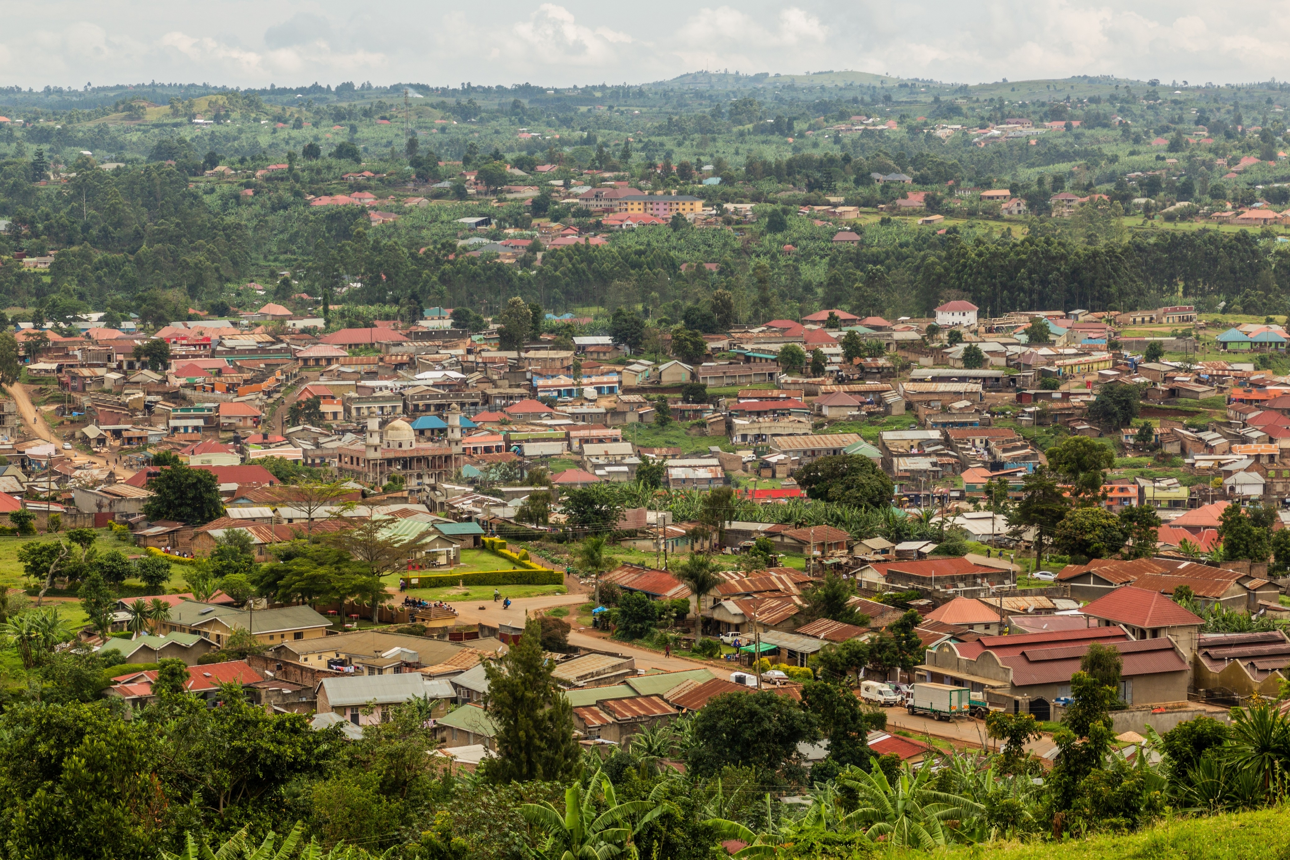 Photo depicts an aerial view of fort portal, uganda