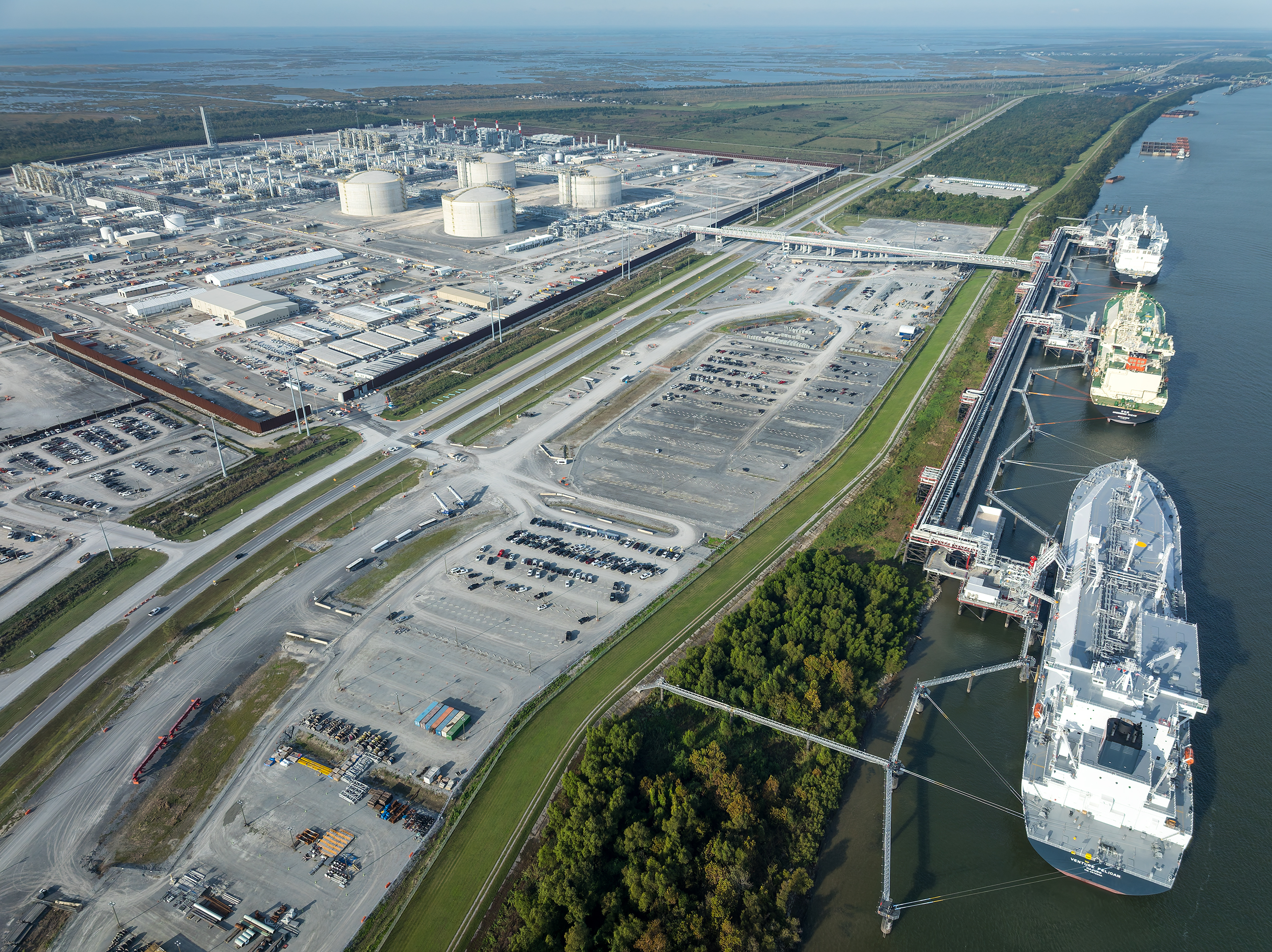 The photo depicts a plaquemines LNG Venture Global