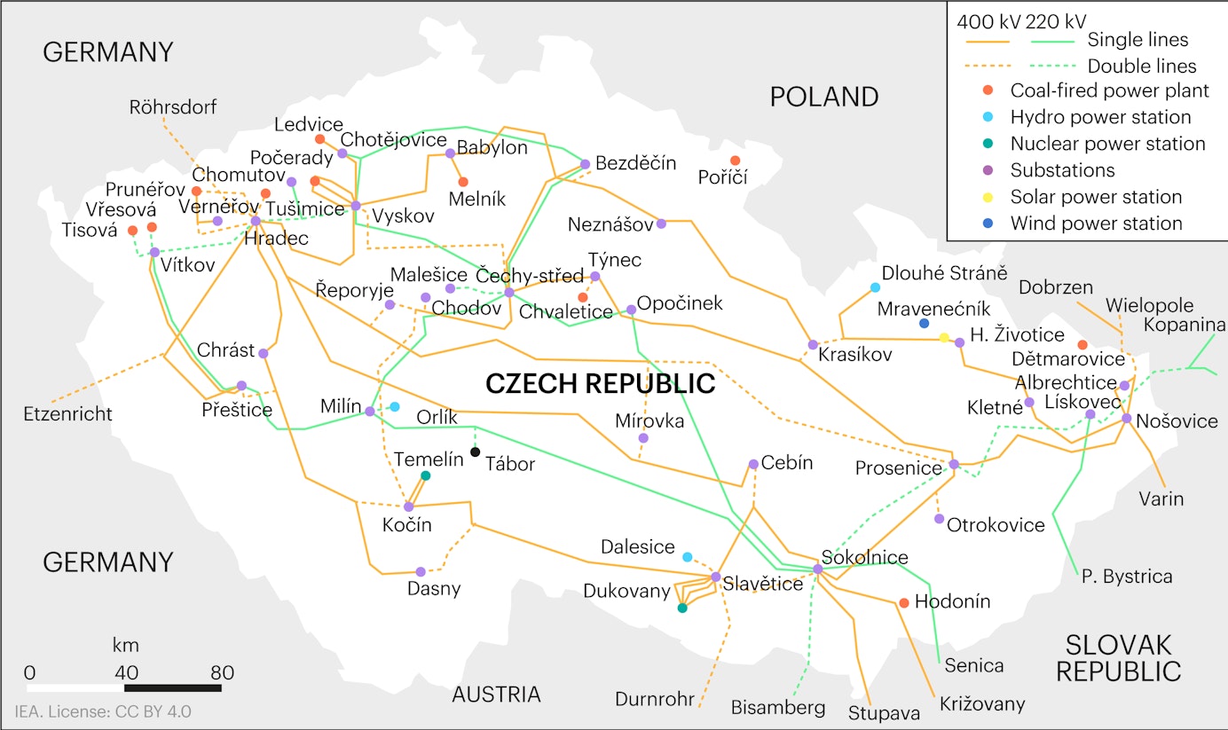 Map of Czech Republic's electricity infrastructure