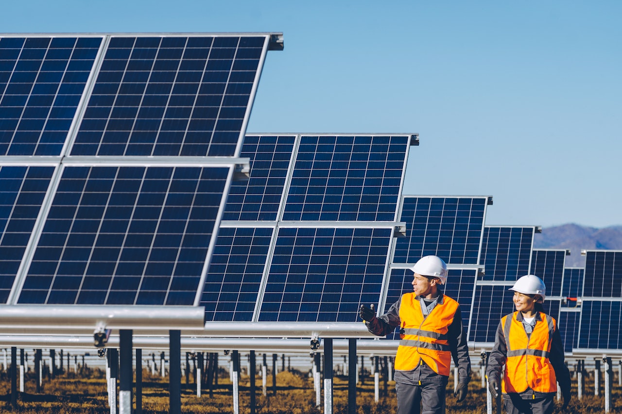 Photo of PV panel with workersent And Inclusivity For Clean Energy Transitions Shutterstock 739134253