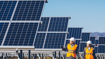 Photo of PV panel with workersent And Inclusivity For Clean Energy Transitions Shutterstock 739134253