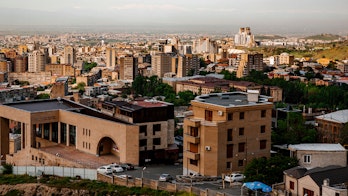 Energy Efficient Buildings For Armenia A Roadpmap Cover. An aerial view of Armenian buildings.