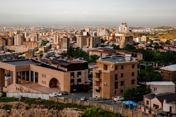 Energy Efficient Buildings For Armenia A Roadpmap Cover. An aerial view of Armenian buildings.