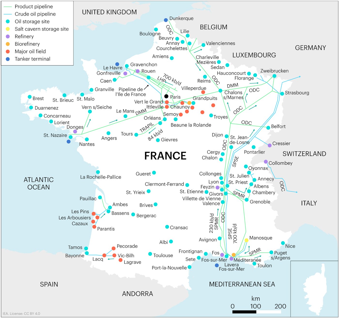 Map of France's oil infrastructure