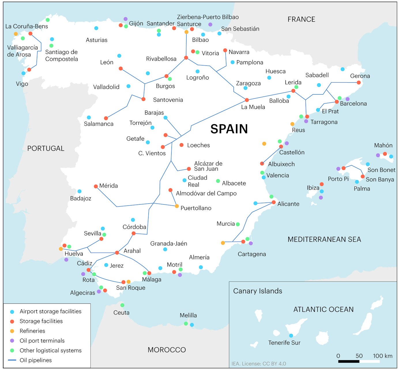 Map Of Spains Oil Infrastructure
