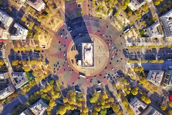 Aerial view of the Arc de Triomphe in Paris, France