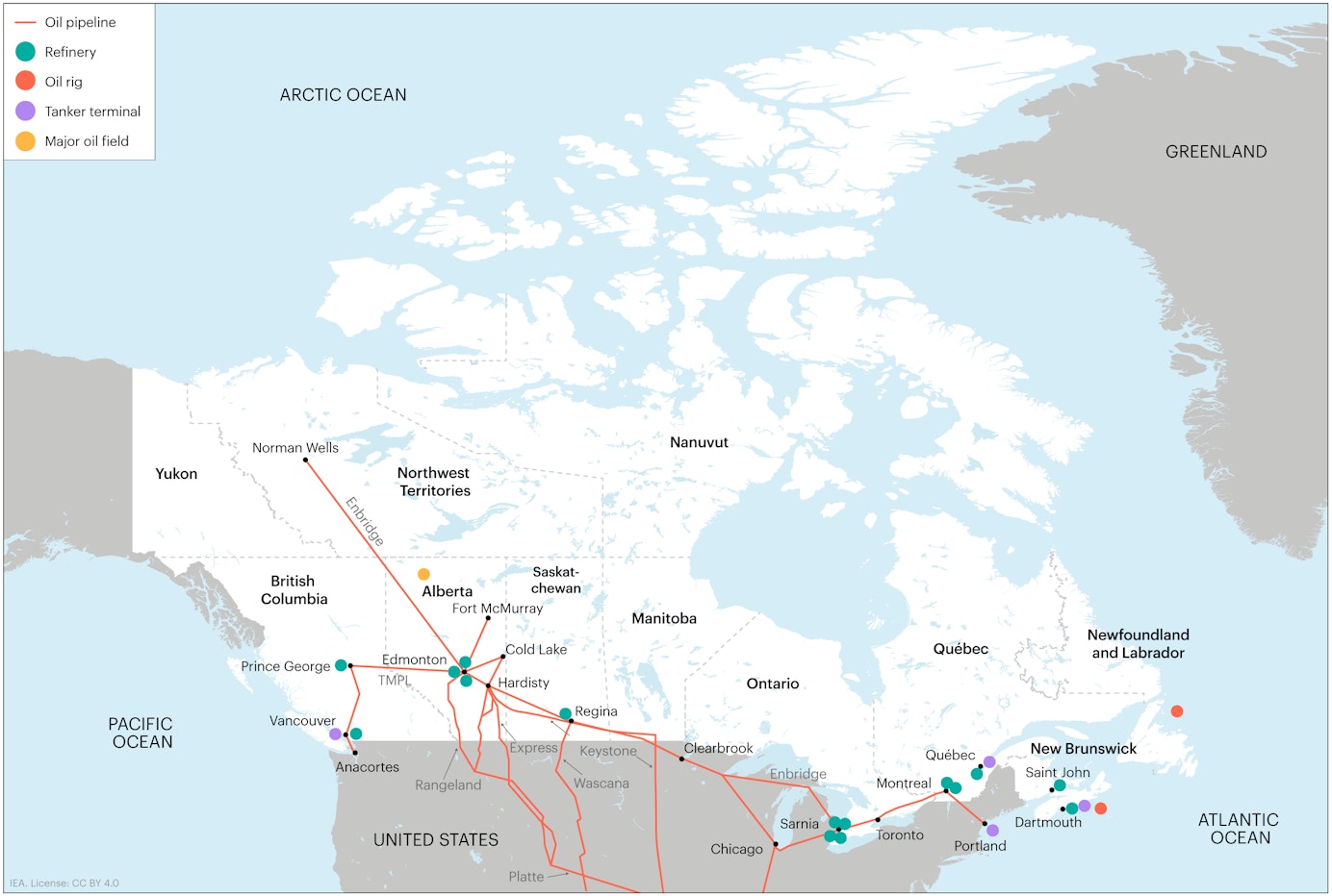 Map of Canada's oil infrastructure