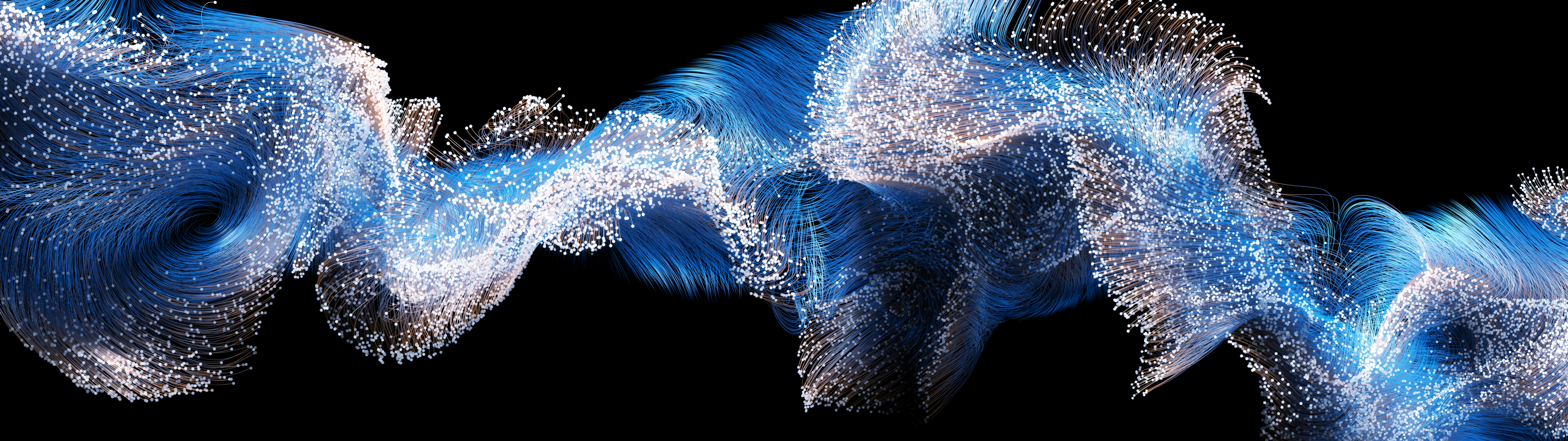 The photo depicts a 3d rendered particle trail background. Magic sparkle trail effect. Shimmering waves with light effect isolated on black background. Lines swirl effect. Abstract motion.