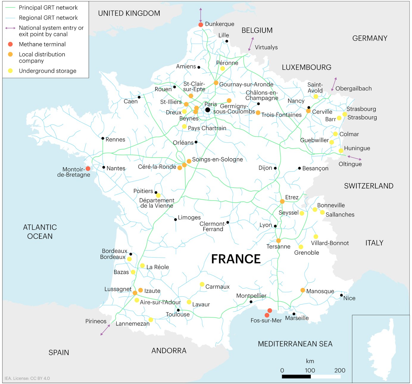 Map of France's gas infrastructure